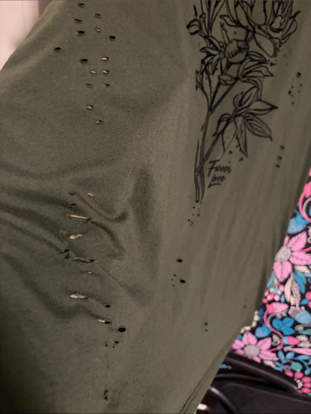 torrid Olive Green Short Sleeve Tee with Black Floral Sketch - Picture 4 of 5